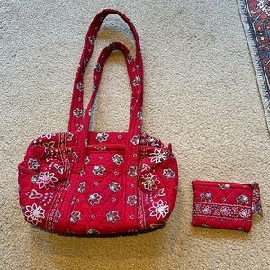 Vera Bradley Red Bandana Hobo Barrel Bag With Coin Purse